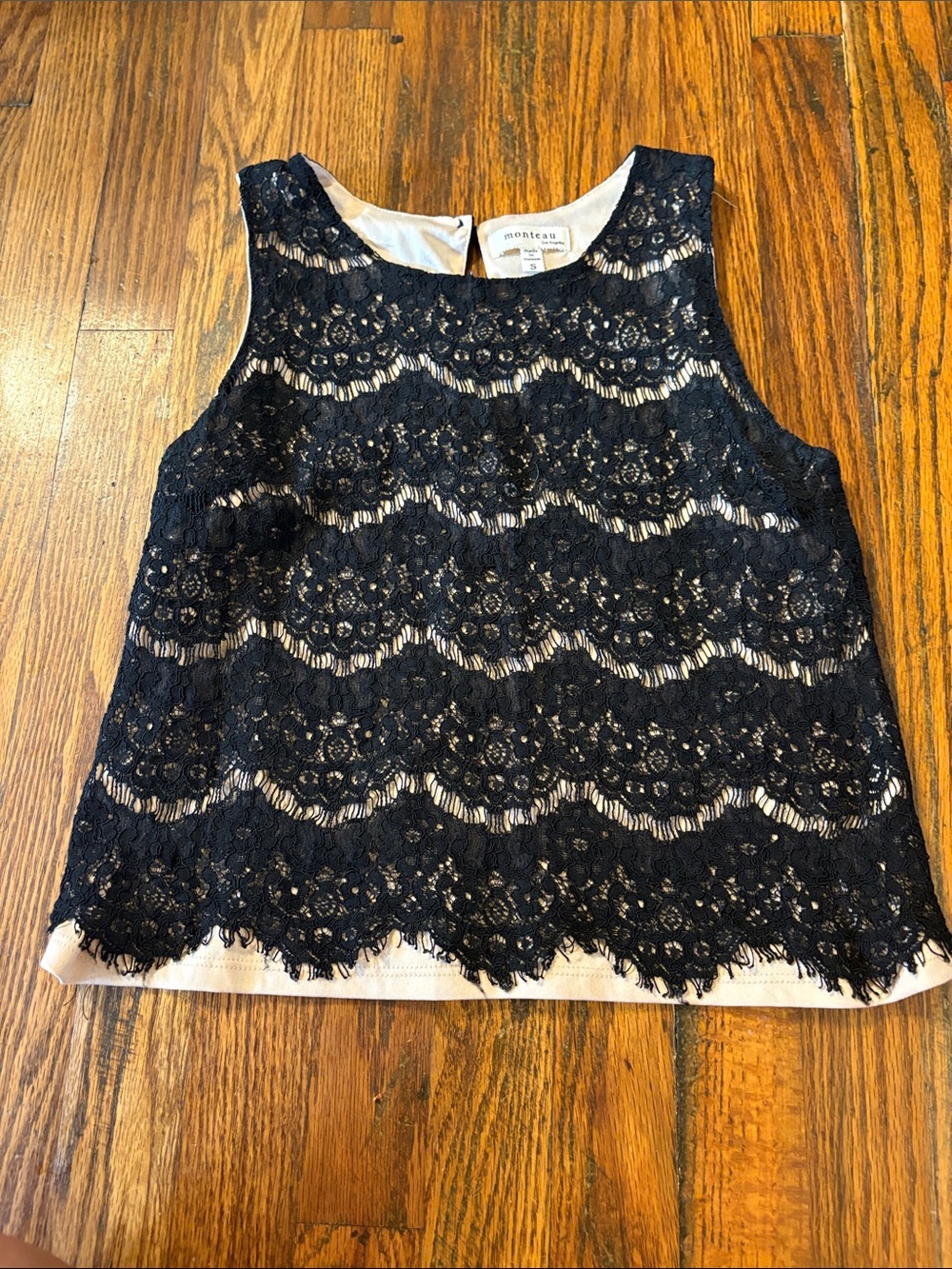 🎉Monteau Black Lace Overlay Camisole with Cream Underlay